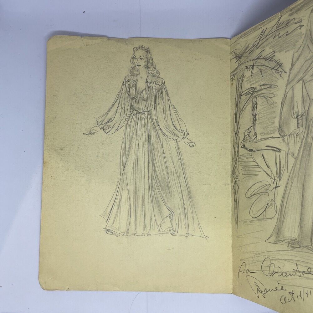 VTG 1940s Sketches Movie Star Actress Date 10/14/41 Size 8 1/2x11" Single Page